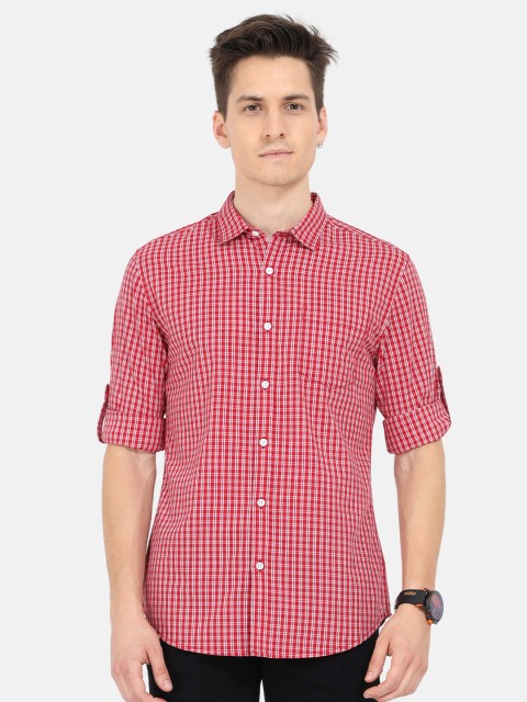 

HERE&NOW Men Red Slim Fit Gingham Checks Opaque Checked Casual Shirt