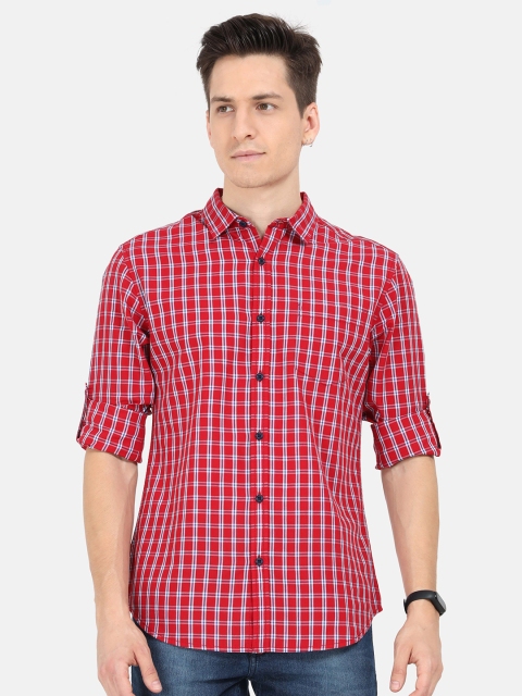 

HERE&NOW Men Red Slim Fit Opaque Checked Casual Shirt