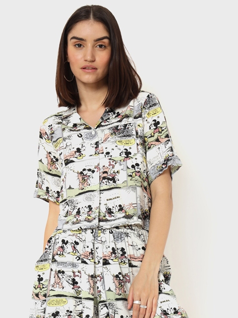 

Bewakoof Women White Opaque Printed Casual Shirt