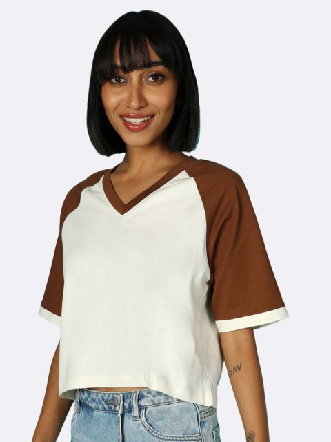 

Bewakoof Brown & White Regular Top