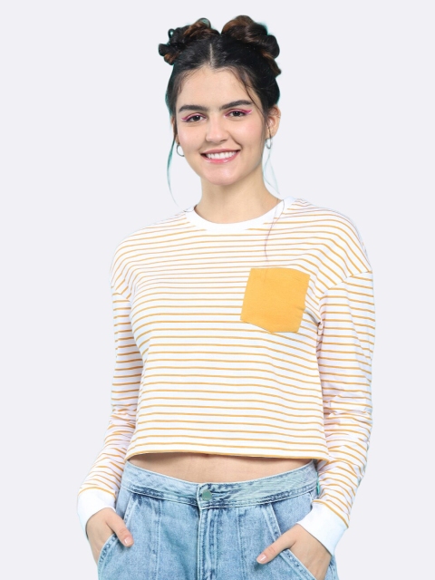 

Bewakoof White & Orange Striped Boxy Crop Top