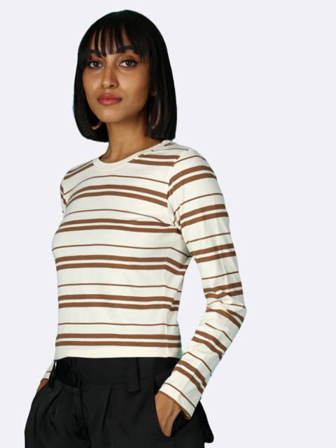 

Bewakoof Brown & Cream-Coloured Striped Fitted Top
