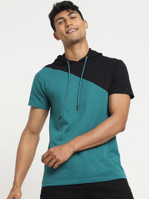 

Bewakoof Men Black & Green Colourblocked Hooded Sweatshirt