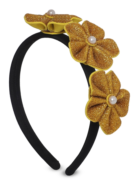 

Samsara Couture Girls Yellow & Black Embellished Velvet Hairband