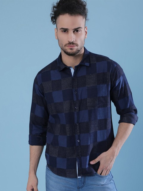 

Campus Sutra Men Blue Opaque Checked Casual Shirt