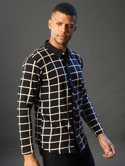 

Campus Sutra Men Black Windowpane Checks Opaque Checked Casual Shirt