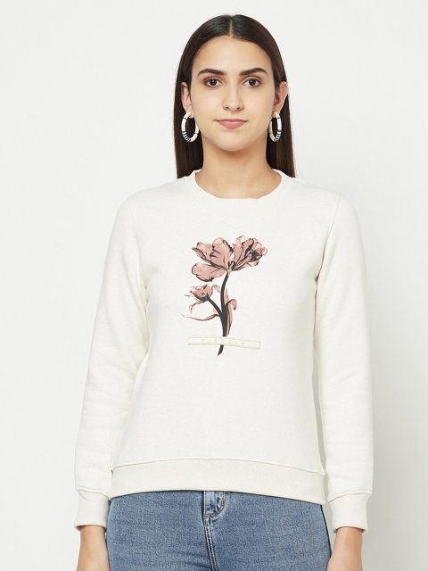 

METTLE Women White Printed Round Neck Sweatshirt
