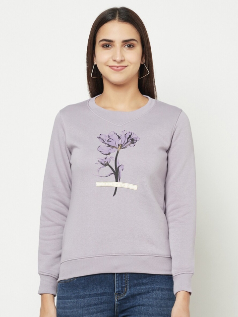 

METTLE Women Purple Fleece Printed Sweatshirt