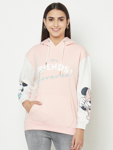 

METTLE Women Pink Printed Hooded Sweatshirt