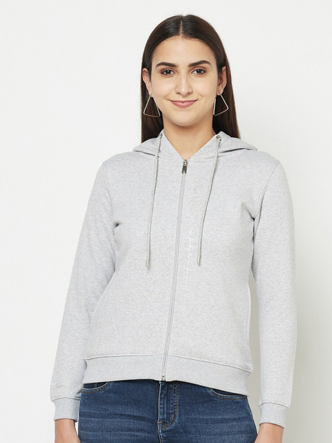 

METTLE Women Grey Hooded Sweatshirt