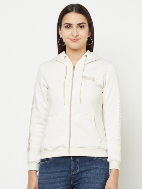 

METTLE Women White Hooded Fleece Sweatshirt