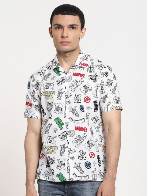 

Bewakoof Men White Opaque Printed Casual Shirt