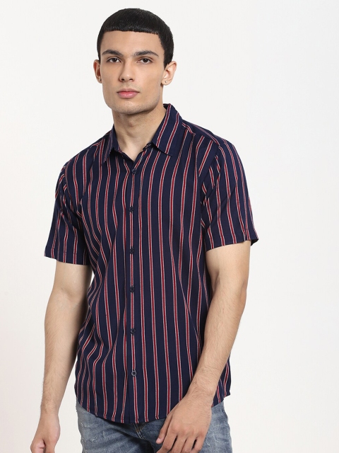 

Bewakoof Men Blue Opaque Striped Casual Shirt