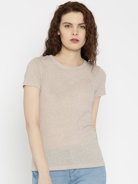 

FOREVER 21 Women Beige Solid Regular Top