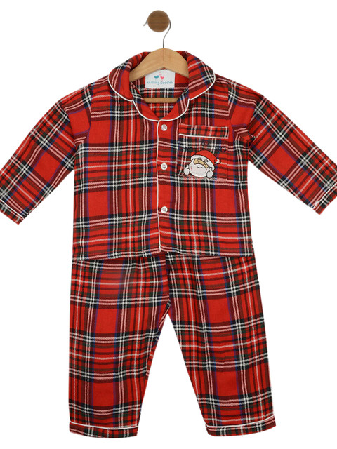 

Knitting Doodles Unisex Kids Red Printed Night suit