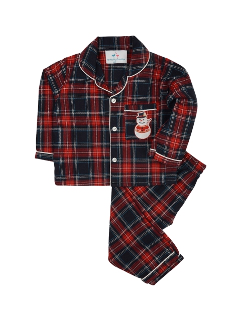 

Knitting Doodles Unisex Kids Red & Navy Blue Checked Night suit