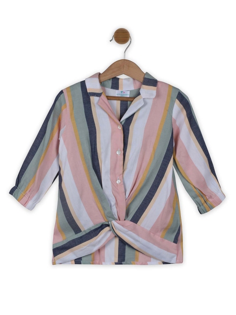 

Knitting Doodles Multicoloured Striped Shirt Style Pure Cotton Top, Multi