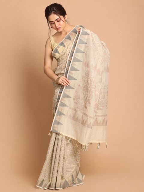 

Indethnic Beige & Grey Ethnic Motifs Zari Banarasi Saree