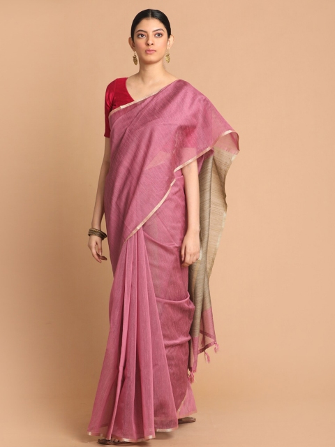 

Indethnic Women Lavender Woven Design Banarasi Saree