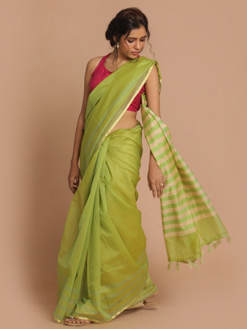 

Indethnic Lime Green & Gold-Toned Zari Banarasi Saree