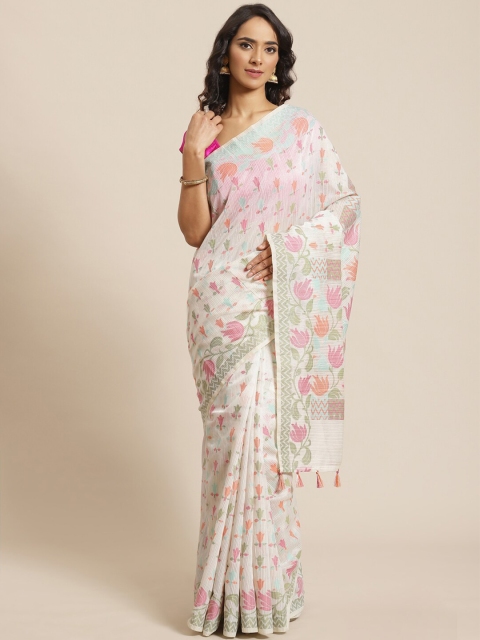

Indethnic Women White Woven Design Banarasi Saree