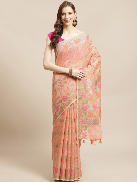 

Indethnic Peach-Coloured & Pink Ethnic Motifs Banarasi Saree