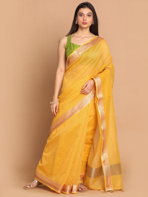 

Indethnic Women Yellow Woven Design Banarasi Saree
