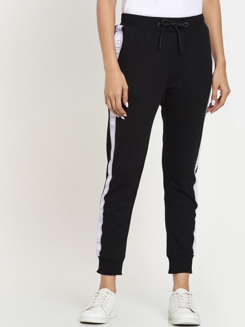 

Bewakoof Women Black & Purple Solid Regular Fit joggers