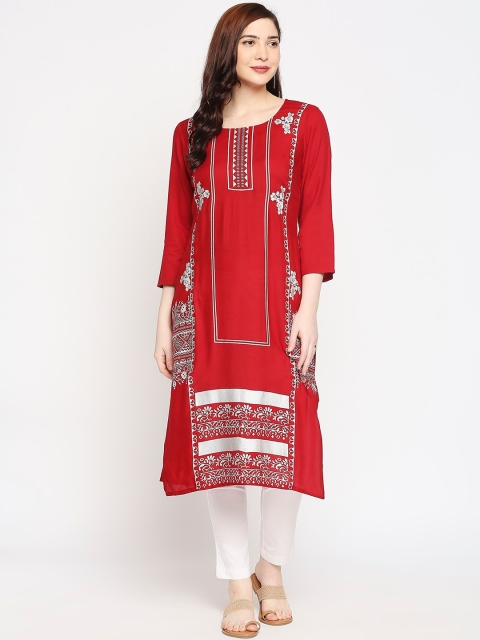 

ZRI Women Maroon Floral Printed Floral Straight Kurta
