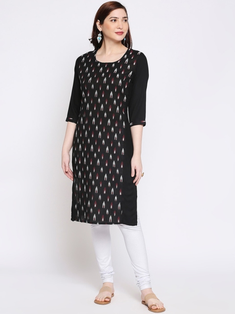 

ZRI Women Black & White Ikat Printed Cotton Kurta