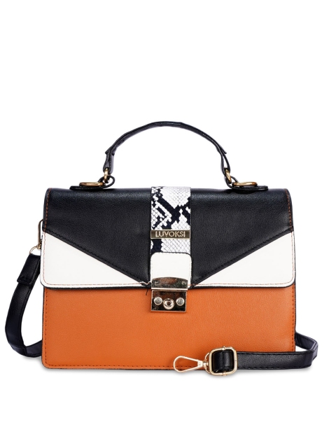 

Luvoksi Tan Colourblocked PU Structured Satchel