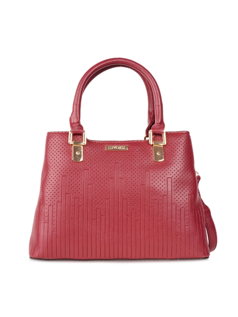 

Luvoksi Maroon PU Structured Handheld Bag with Cut Work