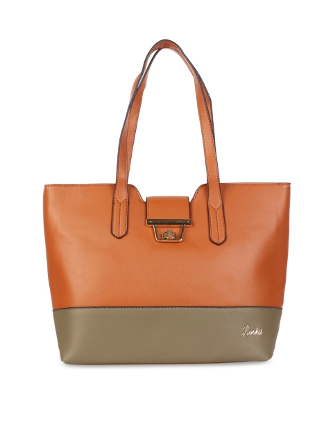 

Luvoksi Tan Brown & Green Colourblocked Structured Shoulder Bag