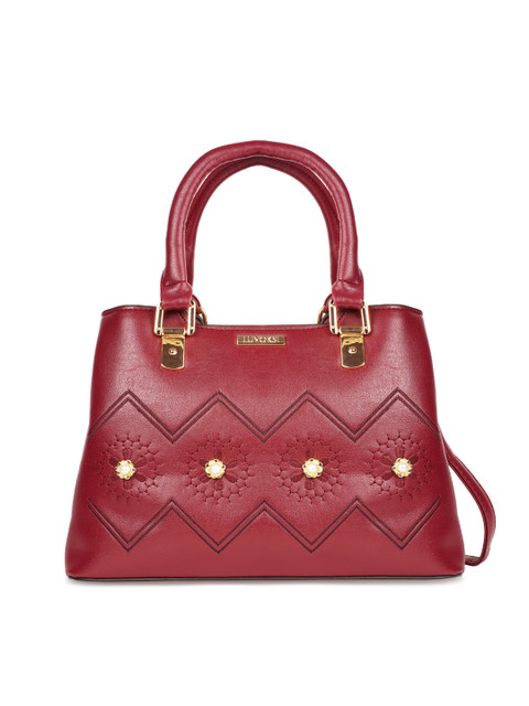 

Luvoksi Maroon Floral Embellished Structured Handheld Bag