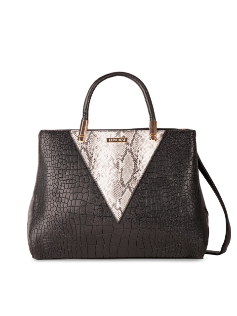 

Luvoksi Black Snakeskin Textured PU Structured Handheld Bag