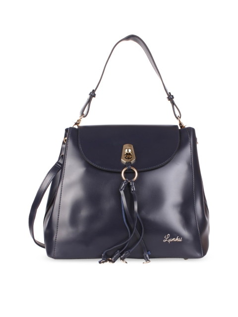 

Luvoksi Navy Blue Structured Shoulder Bag with Fringed