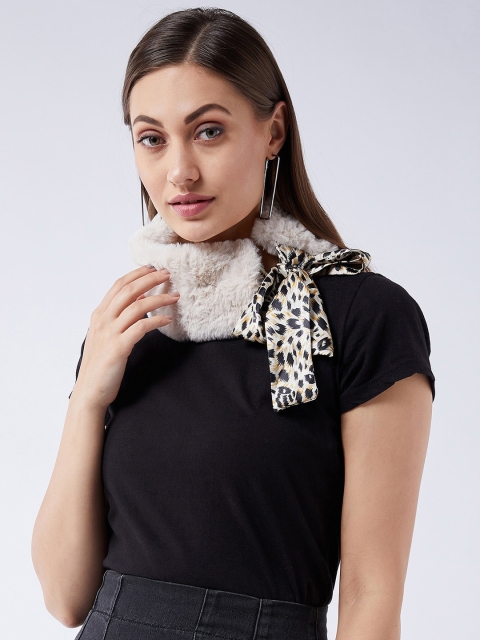 

InWeave Women Cream-Coloured & Black Leopard Printed Faux Fur Acrylic Neckpiece