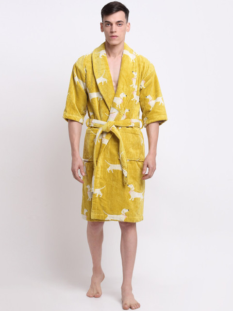 

Trident Yellow & White Printed Terry Cotton Bath Robe