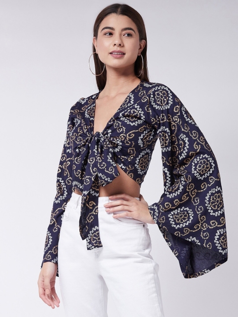 

InWeave Navy Blue Floral Wrap Crop Top