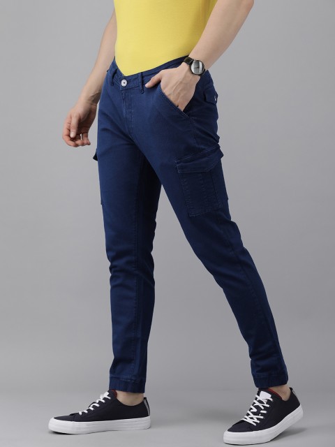 

SPYKAR Men Blue Solid Slim Fit Easy Wash Cargo Trousers