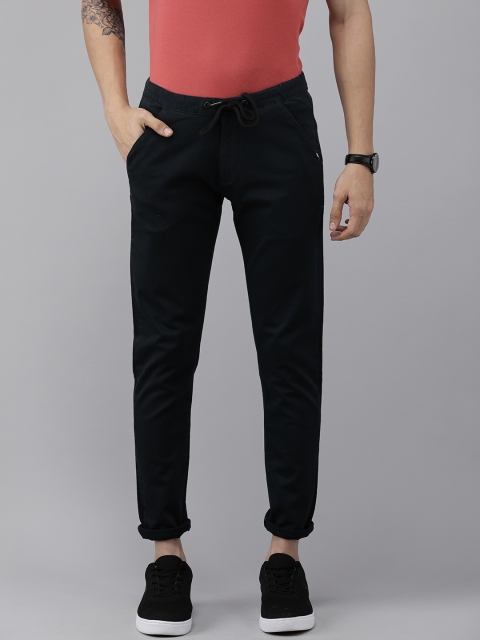 

SPYKAR Men Navy Blue Solid Mid Rise Slim Fit Trousers