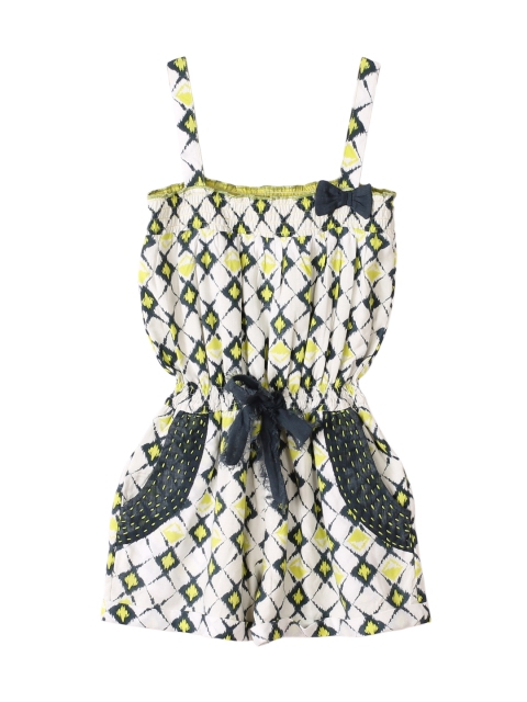 

My Little Lambs Girls Grey & White Printed Playsuit