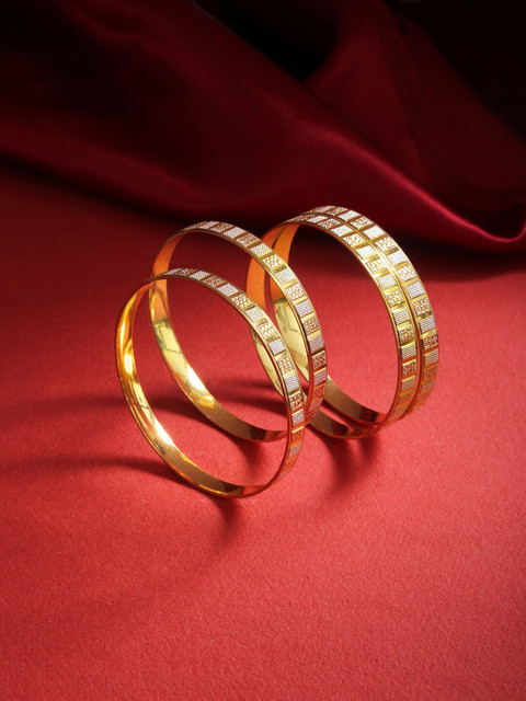 

Priyaasi Set Of 4 Gold-Toned & White Brass Gold Plated Bangles