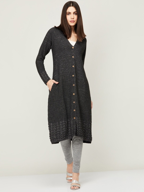 

Colour Me by Melange Women Charcoal Longline Button Shrug