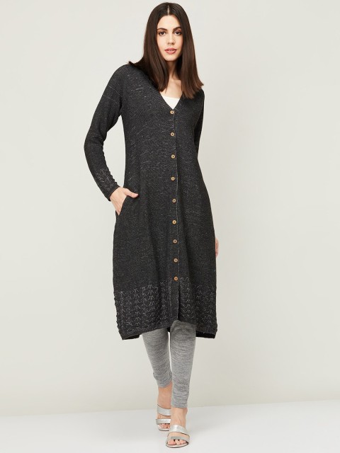

Colour Me by Melange Women Grey Longline Acrylic Button Shrug