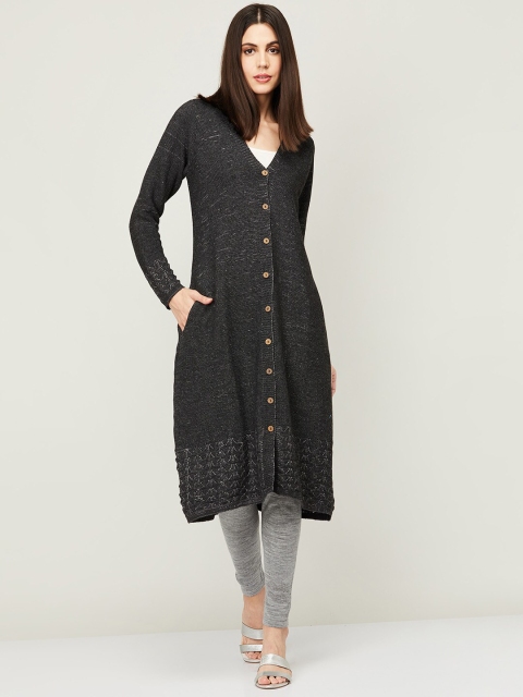 

Colour Me by Melange Women Grey Longline Button Shrug