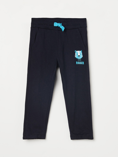

Juniors Boys Navy Blue Printed Cotton Track Pants