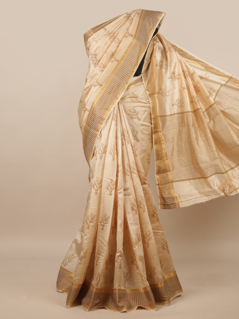 

Pothys Cream-Coloured & Gold-Toned Jute Silk Saree