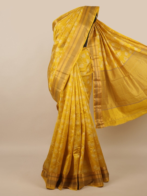 

Pothys Mustard & Gold-Toned Floral Zari Jute Silk Saree