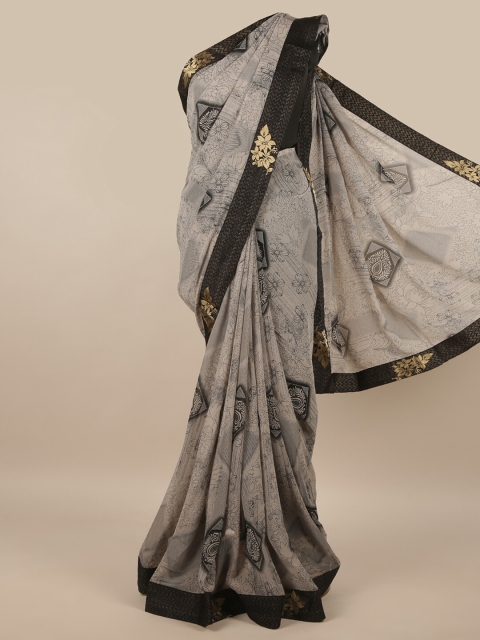 

Pothys Grey & Black Floral Poly Chiffon Saree